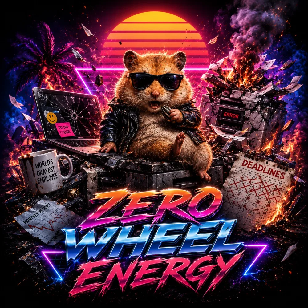 Bad Hamster at a chaotic desk under the words Zero Wheel Energy